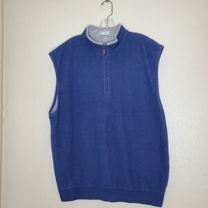 Peter Millar Men's Sweater Vest Quarter-Zip 100% Cotton Size Large Blue and Gray
